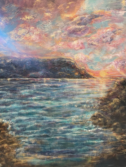 "Hanalei Bay Sunset" acrylic on canvas 30"x40" framed